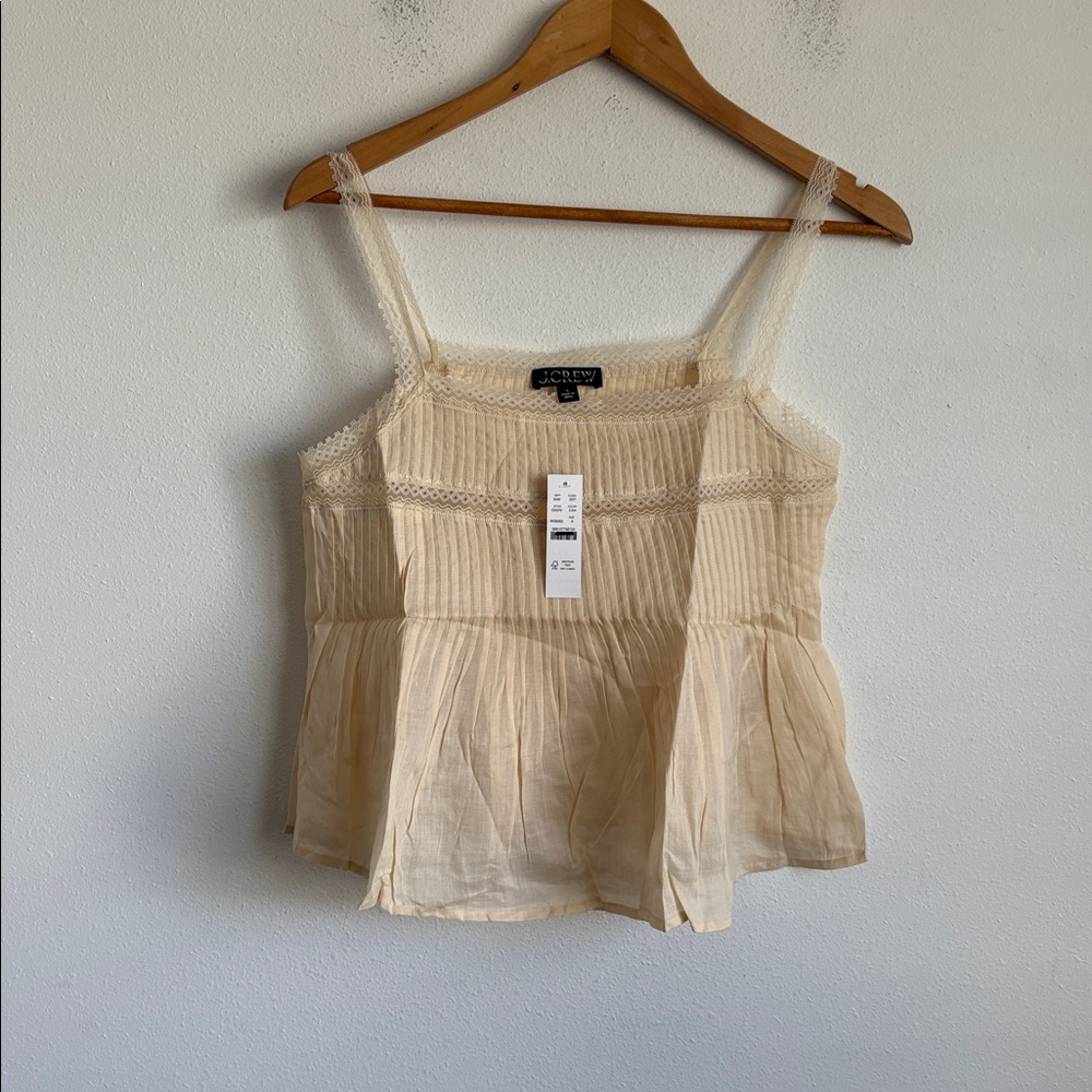 J. Crew Cream Pleated Smocked Cami Top - Picture 2 of 4